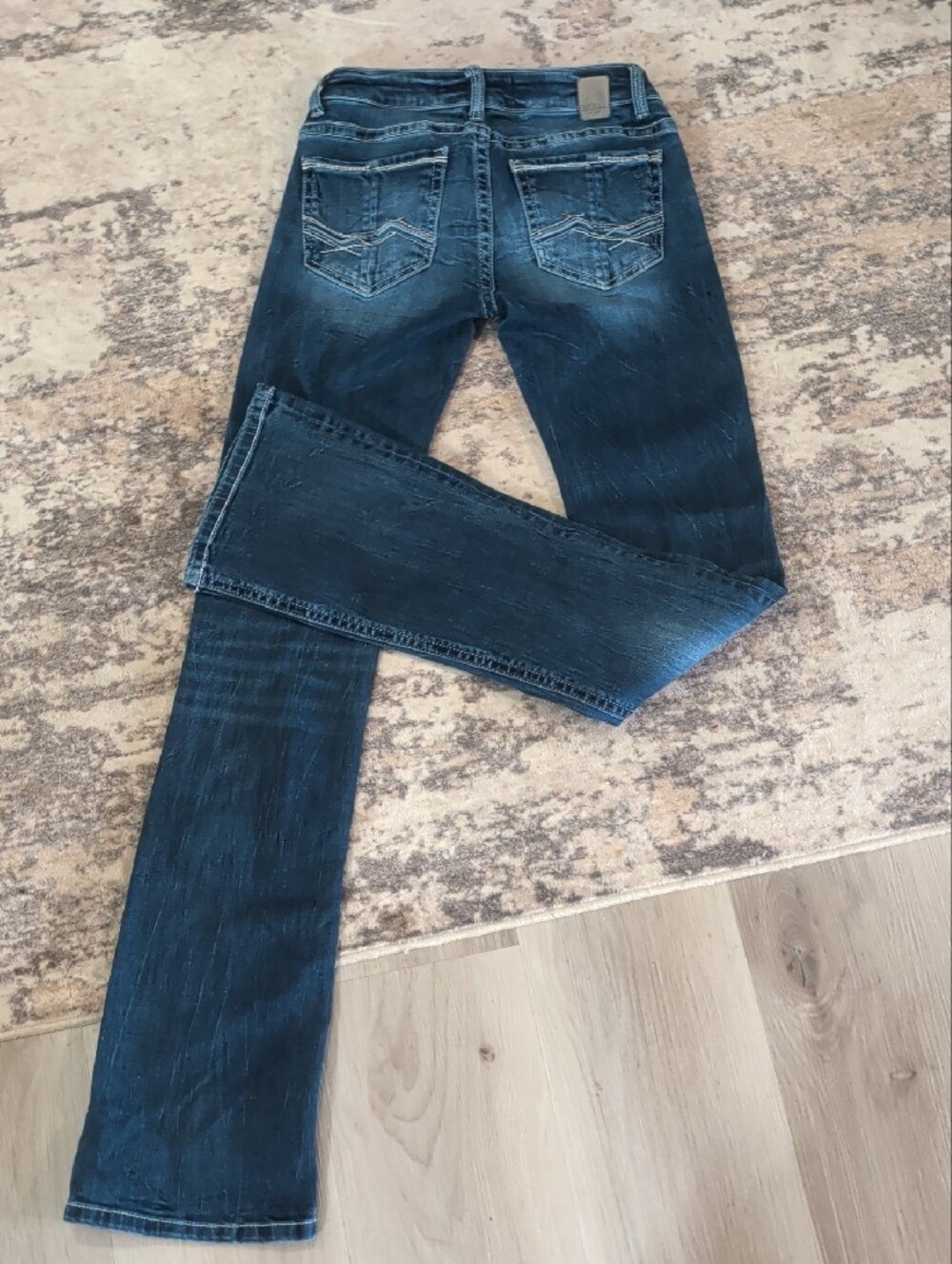 BKE Women's Boot Cut Jeans in Distressed Dark Blue - Picture 5 of 5